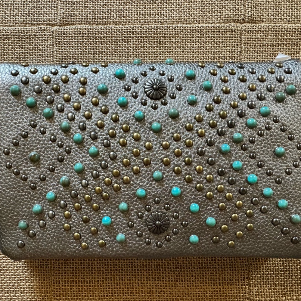 American Bling | NWT | Gray with Turquoise Studded Clutch